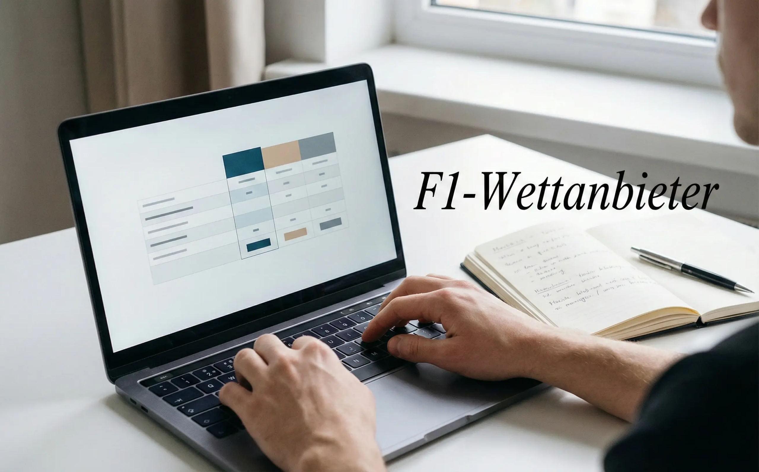 Person analysiert verschiedene Wettanbieter auf Laptop-Bildschirm