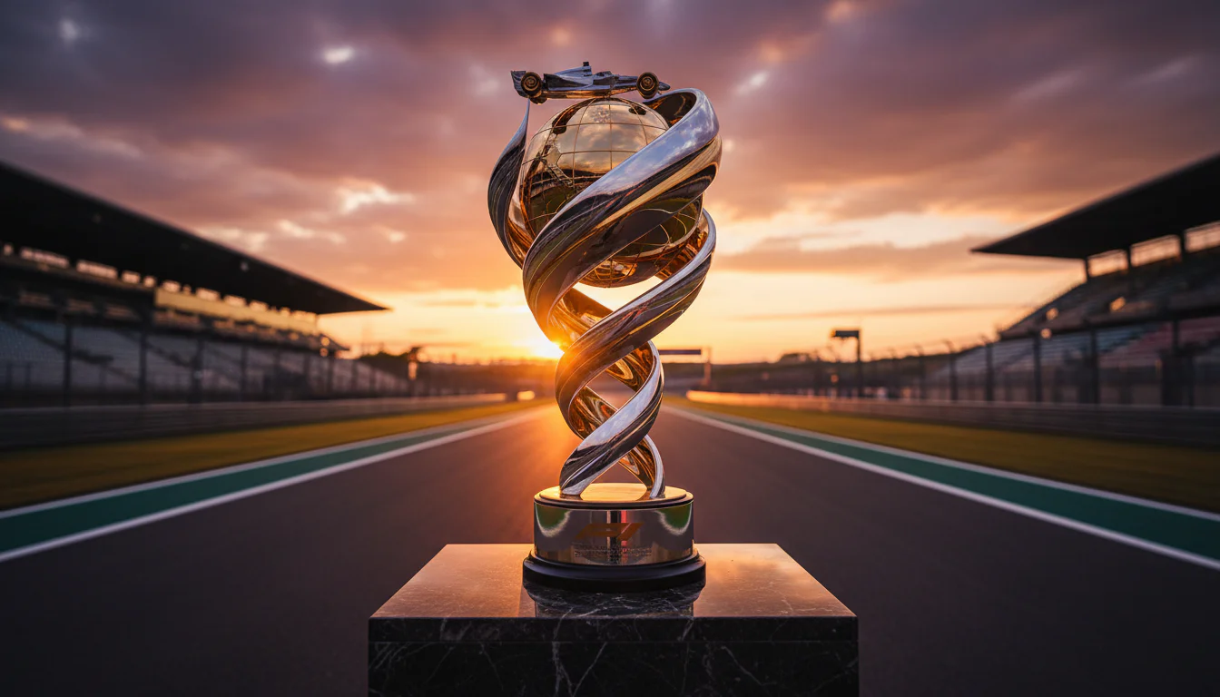 Formel-1-WM-Pokal auf einem Podium am Ende einer Rennsaison