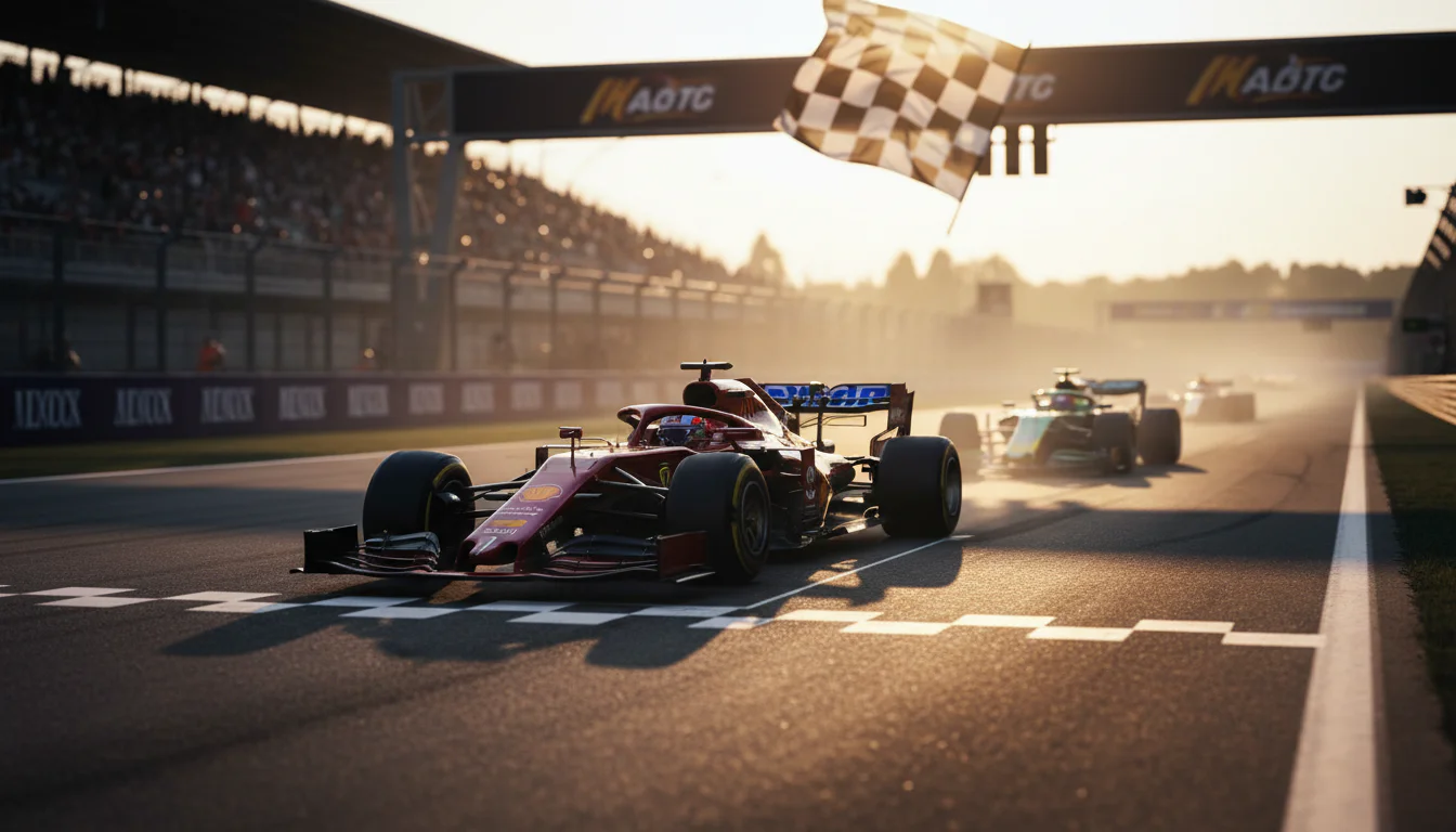 Formel-1-Rennwagen überquert als Erster die Ziellinie bei einem Grand Prix