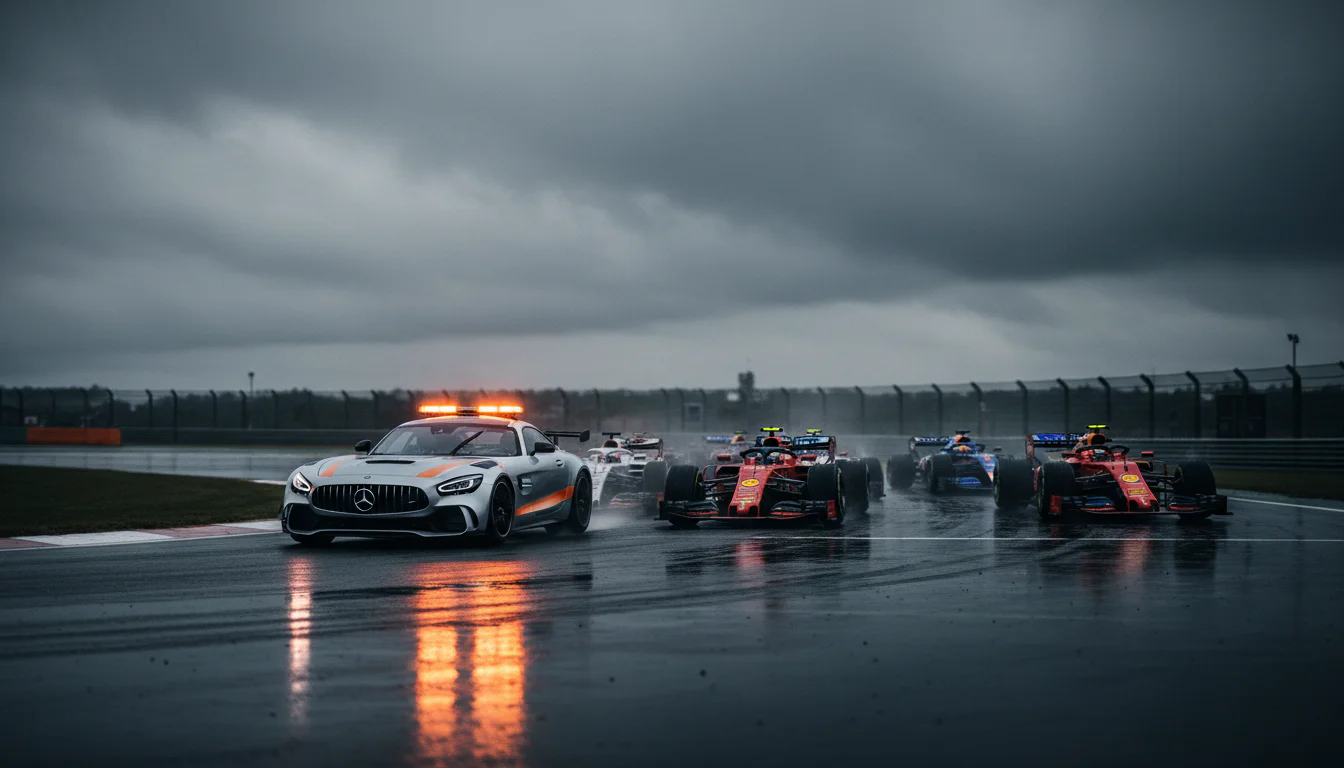 Formel-1-Safety-Car führt das Feld auf einer Rennstrecke an