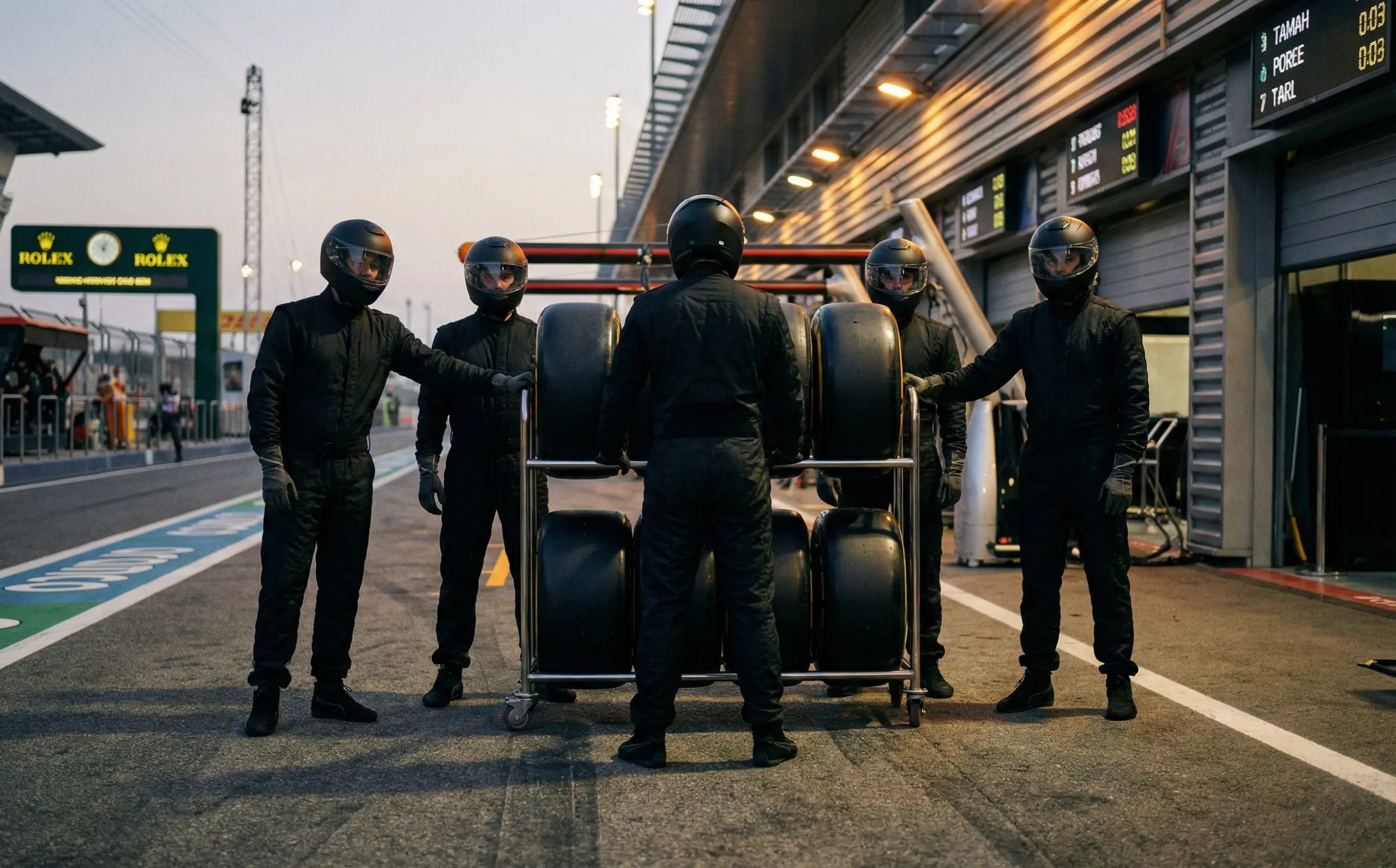 Formel 1 Boxencrew bereitet Reifenwechsel vor